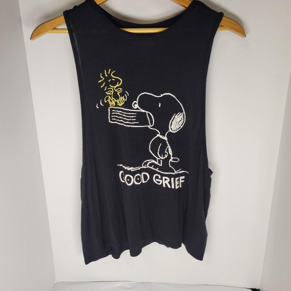 Peanuts Snoopy Good Grief Graphic Muscle Tank Top Black Small Woodstock 2016